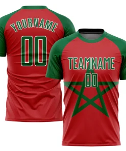 Personalized Soccer Jersey Kelly Green Red Moroccan Flag Custom Name Number Sublimation Uniform