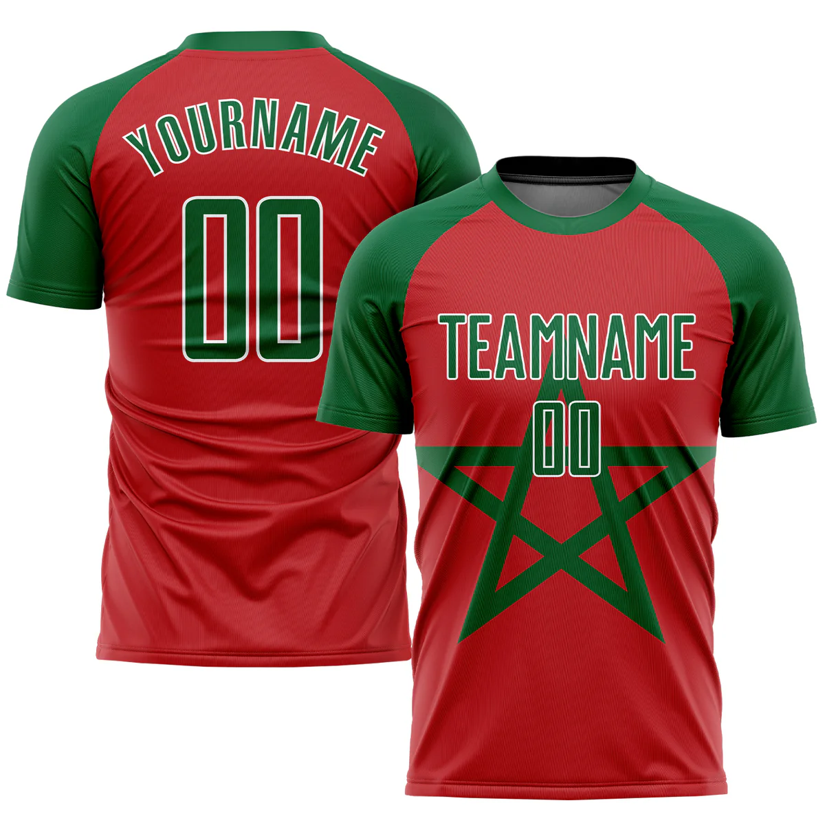 Personalized Soccer Jersey Kelly Green Red Moroccan Flag Custom Name Number Sublimation Uniform