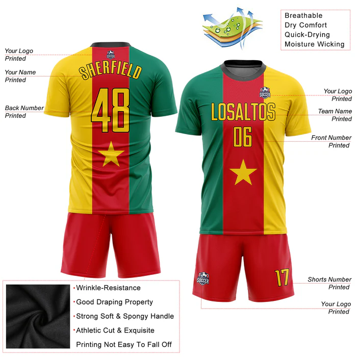 Personalized Soccer Jersey Red Green Gold Cameroonian Flag Custom Name Number Sublimation Uniform - Image 4