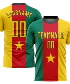 Personalized Soccer Jersey Red Green Gold Cameroonian Flag Custom Name Number Sublimation Uniform