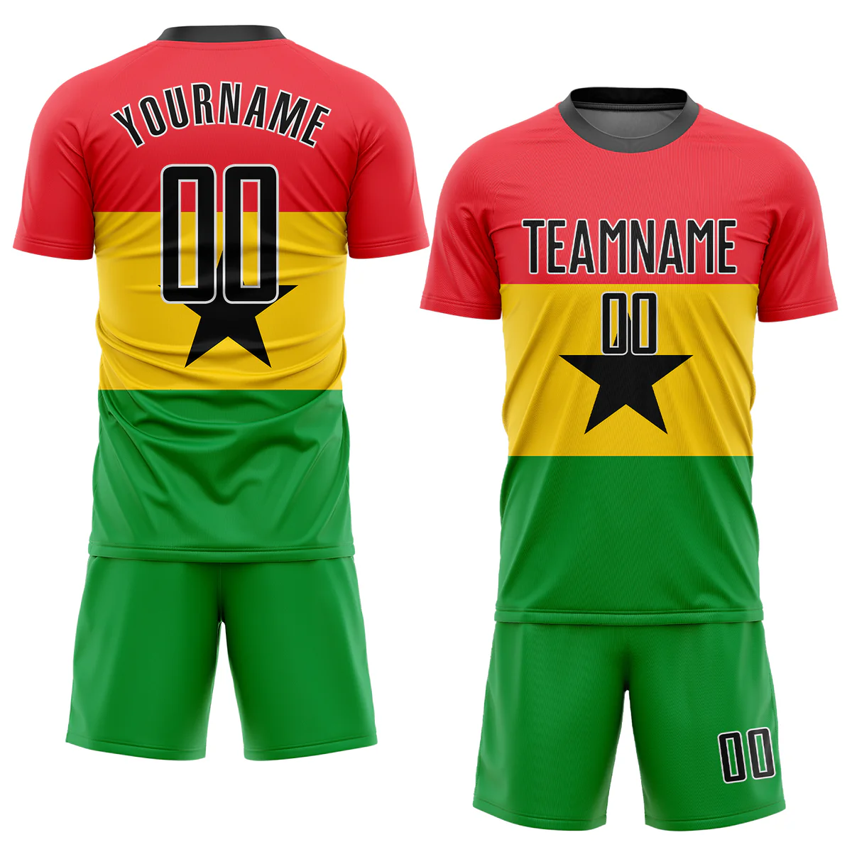 Personalized Soccer Jersey Red Gold Green Sublimation Ghanaian Flag Custom Name Number Uniform - Image 5