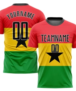 Personalized Soccer Jersey Red Gold Green Sublimation Ghanaian Flag Custom Name Number Uniform