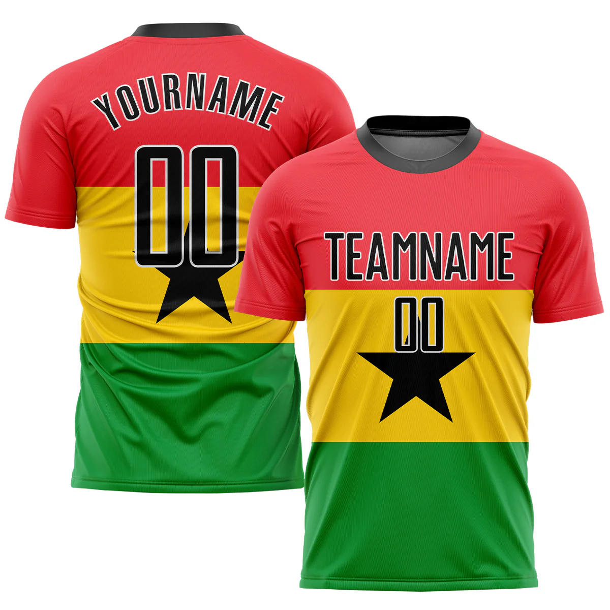 Personalized Soccer Jersey Red Gold Green Sublimation Ghanaian Flag Custom Name Number Uniform