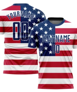Personalized Soccer Jersey Red Royal White Sublimation American Flag Custom Name and Number Uniform