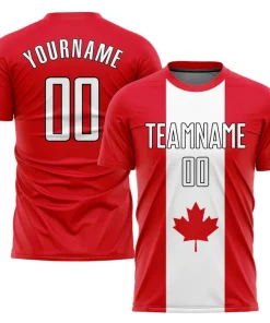 Personalized Soccer Jersey Red White Canadian Flag Custom Name Number Sublimation Uniform