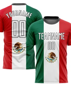 Personalized Soccer Jersey Red White Green Mexican Flag Custom Name Number Sublimation Uniform