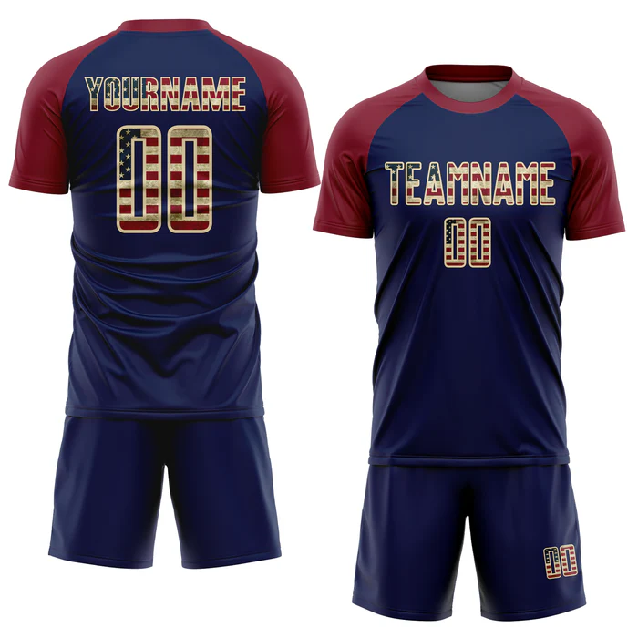 Personalized Soccer Jersey Crimson Vintage USA Flag Navy-Cream Custom Name Number Uniform - Image 3