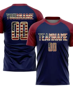 Personalized Soccer Jersey Crimson Vintage USA Flag Navy-Cream Custom Name Number Uniform