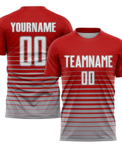 Personalized Soccer Jersey Red Grey Pinstripes Gradient Custom Name and Number Sublimation Uniform