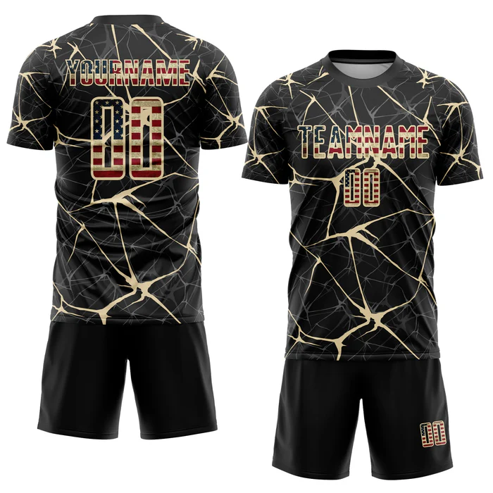 Personalized Soccer Jersey Black Vintage USA Flag City Cream Custom Name Number Uniform - Image 3