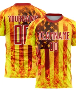 Personalized Soccer Jersey Yellow Red American Flag Flame Custom Name Number Uniform