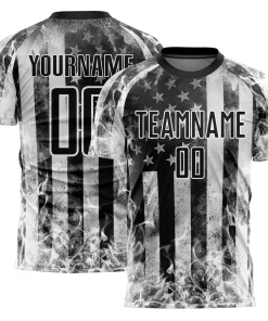 Personalized Soccer Jersey Black Gray White American Flag Flame Custom Name Number Sublimation Uniform
