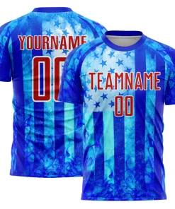 Personalized Soccer Jersey Thunder Blue Red American Flag Flame Custom Name Number Uniform