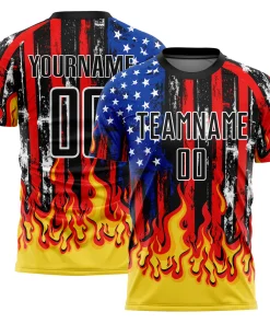 Personalized Soccer Jersey Red Royal Gold American Flag Flame Custom Name Number Uniform