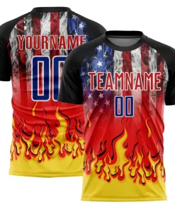 Personalized Soccer Jersey Black Red American Flag Flame Custom Name Number Uniform