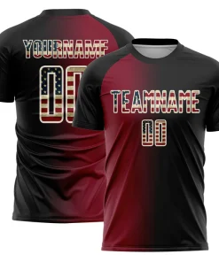 Personalized Soccer Jersey Black Vintage USA Flag Crimson Custom Name Number Uniform
