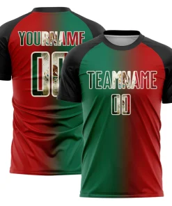 Personalized Soccer Jersey Red Vintage Mexican Flag Green Black Custom Name Number Uniform