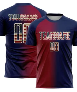 Personalized Soccer Jersey Navy Vintage USA Flag Maroon Custom Name Number Uniform