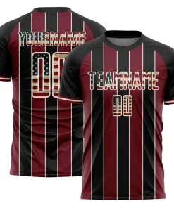 Personalized Soccer Jersey Black Vintage USA Flag Crimson Pinstripe Line Custom Name Number Uniform