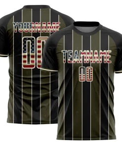 Personalized Soccer Jersey Black Vintage USA Flag Olive Pinstripe Line Custom Name Number Uniform