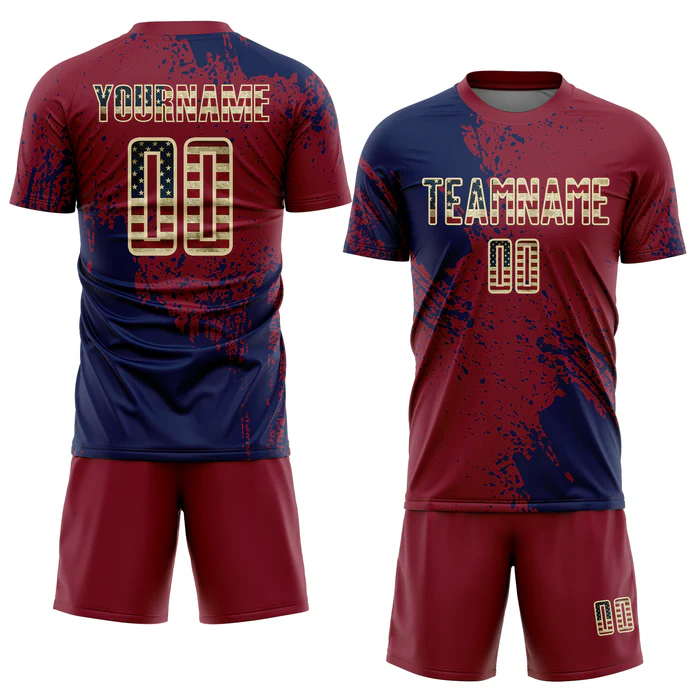 Personalized Soccer Jersey Crimson Vintage USA Flag Navy Cream Abstract Brush Stroke Custom Uniform - Image 3