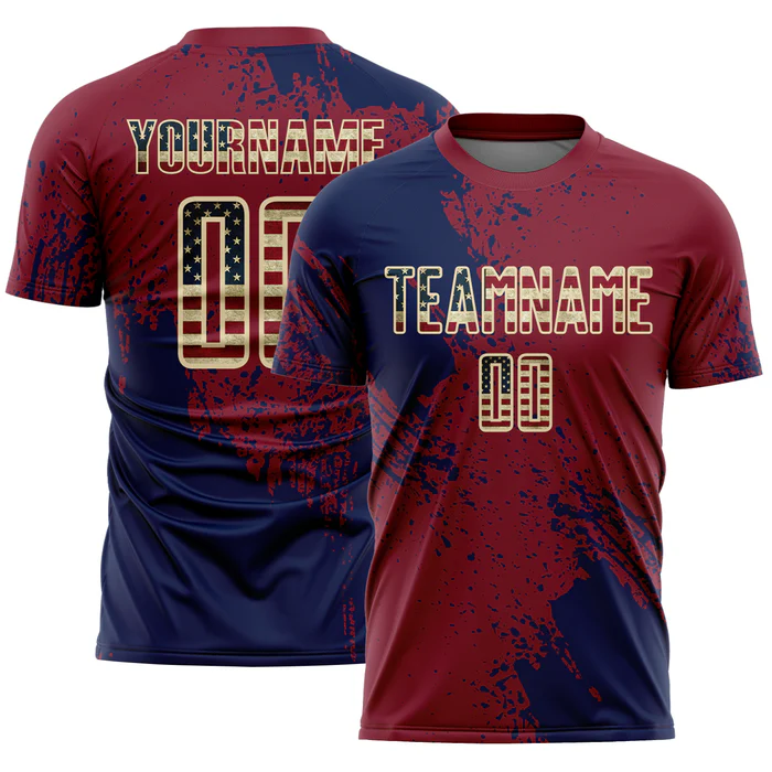 Personalized Soccer Jersey Crimson Vintage USA Flag Navy Cream Abstract Brush Stroke Custom Uniform - Image 2