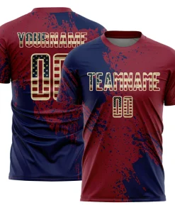 Personalized Soccer Jersey Crimson Vintage USA Flag Navy Cream Abstract Brush Stroke Custom Uniform
