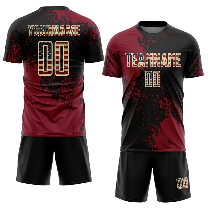 Personalized Soccer Jersey Black Vintage USA Flag Crimson Cream Abstract Brush Stroke Custom Uniform - Image 3