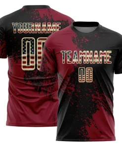 Personalized Soccer Jersey Black Vintage USA Flag Crimson Cream Abstract Brush Stroke Custom Uniform