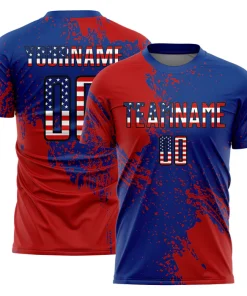 Personalized Soccer Jersey USA Flag Red Blue Abstract Brush Stroke Sports Custom Uniform