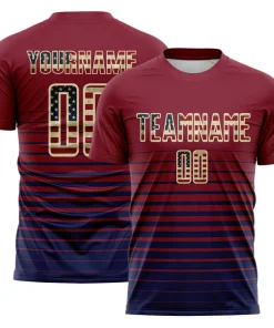 Personalized Soccer Jersey Vintage USA Flag Crimson Navy Gradient Pinstripe Custom Name Number Uniform