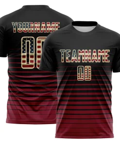 Personalized Soccer Jersey USA Flag Black Crimson Gradient Pinstripe Custom Name Number Uniform