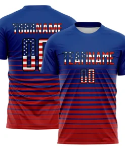 Personalized Soccer Jersey Vintage USA Flag Royal Red Gradient Pinstripe Custom Name Number Uniform