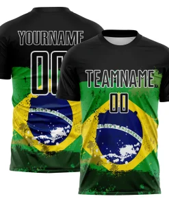 Personalized Soccer Jersey Black Green Yellow Brazil Flag Custom Name Number Sublimation Uniform