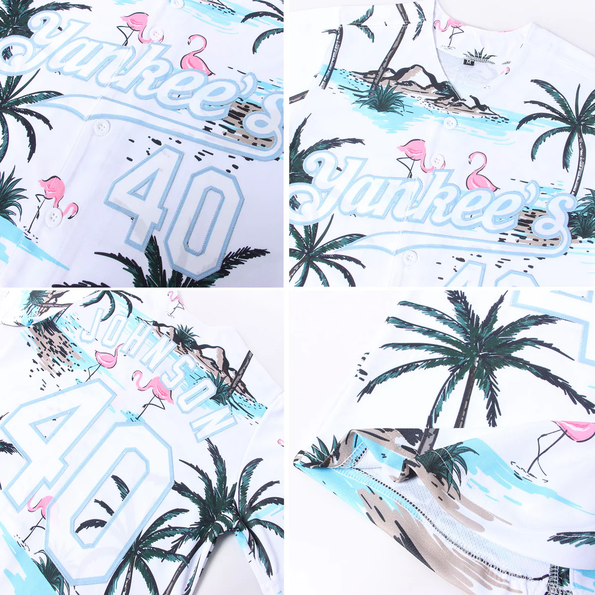 Personalized White Light Blue 3D Pattern Design Hawaii Palm Trees Custom Name Number Sublimation Uniform - Image 7