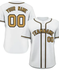 Custom White Old Gold-Navy Classic Style Button Down Authentic Baseball Jersey