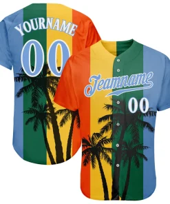 Personalized Kelly Green Light Blue Hawaii Coconut Trees Custom Name Number Sublimation Uniform