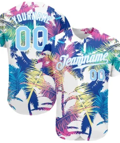 Personalized White Light Blue 3D Pattern Design Hawaii Palm Trees Custom Name Number Sublimation Uniform