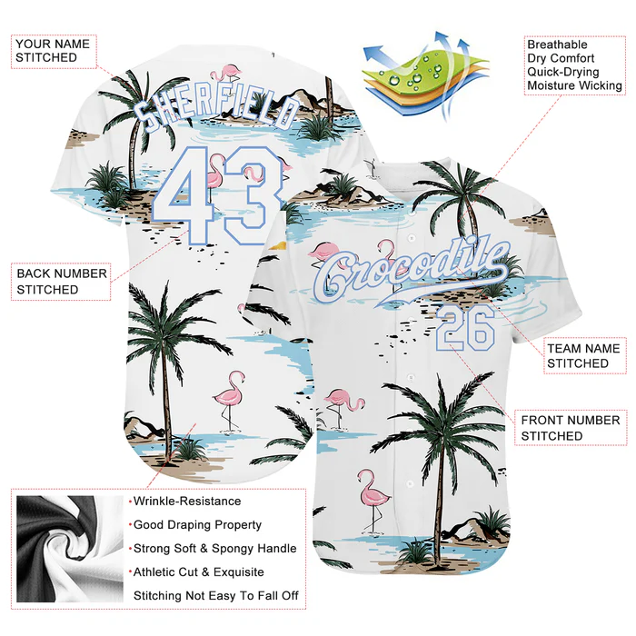 Personalized White Light Blue 3D Pattern Design Hawaii Palm Trees Custom Name Number Sublimation Uniform - Image 4