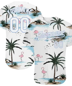 Personalized White Light Blue 3D Pattern Design Hawaii Palm Trees Custom Name Number Sublimation Uniform