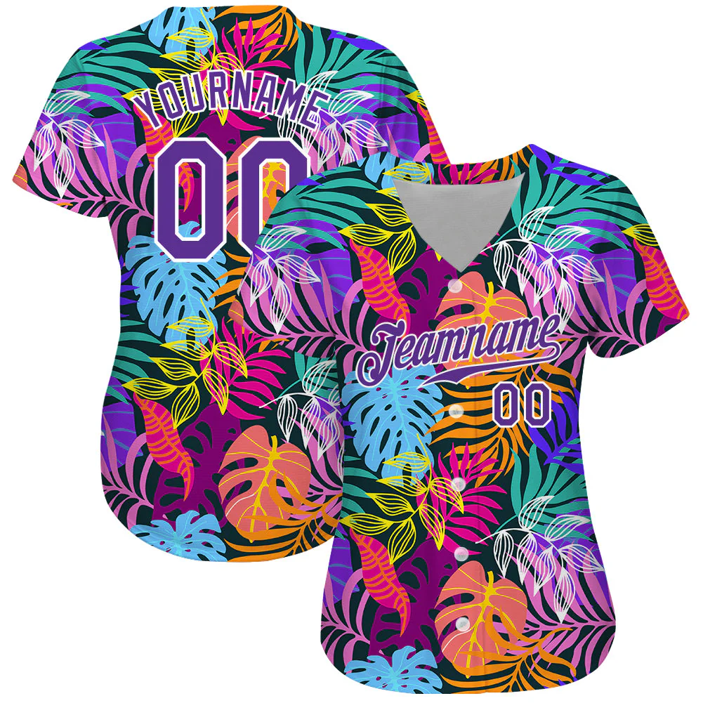 Personalized Purple 3D Pattern Design Hawaii Palm Trees Custom Name Number Sublimation Uniform - Image 3