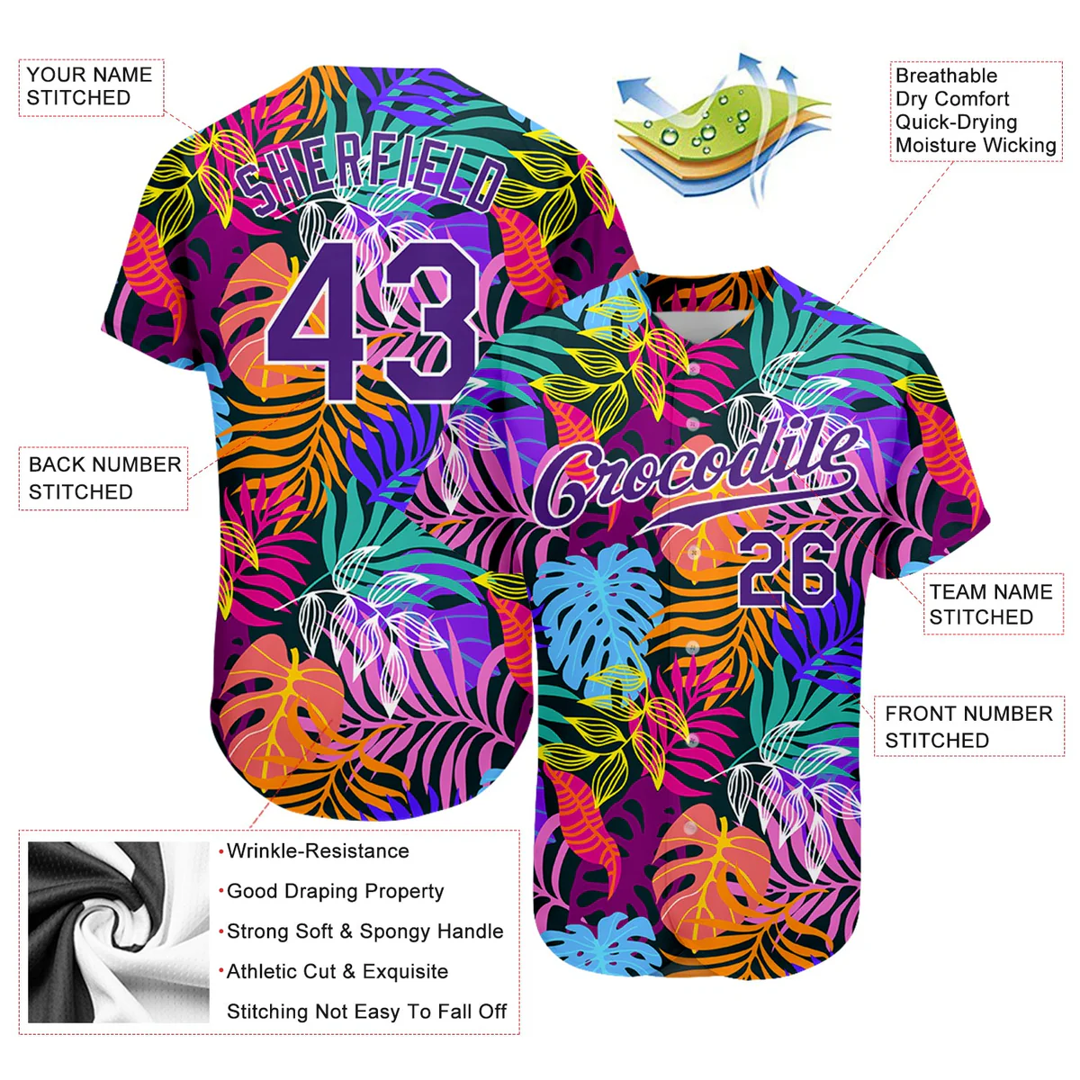 Personalized Purple 3D Pattern Design Hawaii Palm Trees Custom Name Number Sublimation Uniform - Image 4