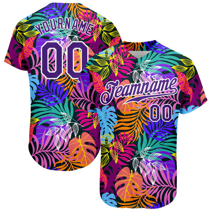 Personalized Purple 3D Pattern Design Hawaii Palm Trees Custom Name Number Sublimation Uniform - Image 2