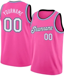 Custom Pink White-Light Blue Classic Tops Mesh Basketball Jersey