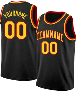 Custom Black Gold-Red Classic Tops Mesh Sport Basketball Jersey