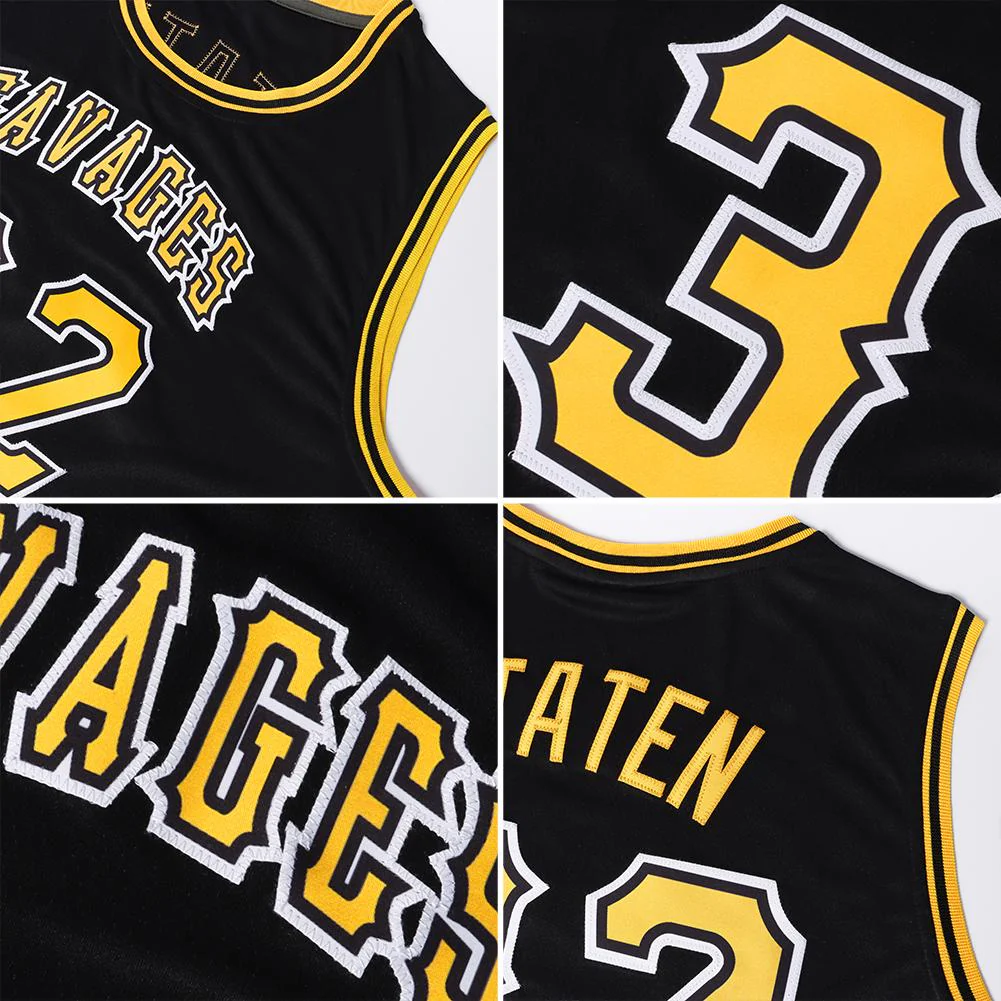 Custom Black Yellow-White Classic Tops Breathable Basketball Jersey - Image 5