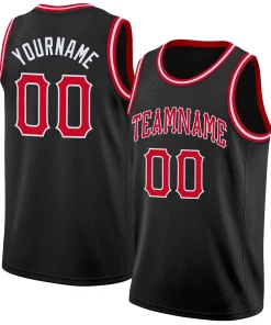 Custom Black Red-White Classic Tops Breathable Basketball Jersey