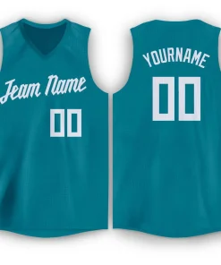 Custom Teal White Classic Tops Mesh Sport Basketball Jersey