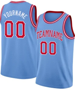 Custom Light Blue Red-White Classic Tops Mesh Sport Basketball Jersey