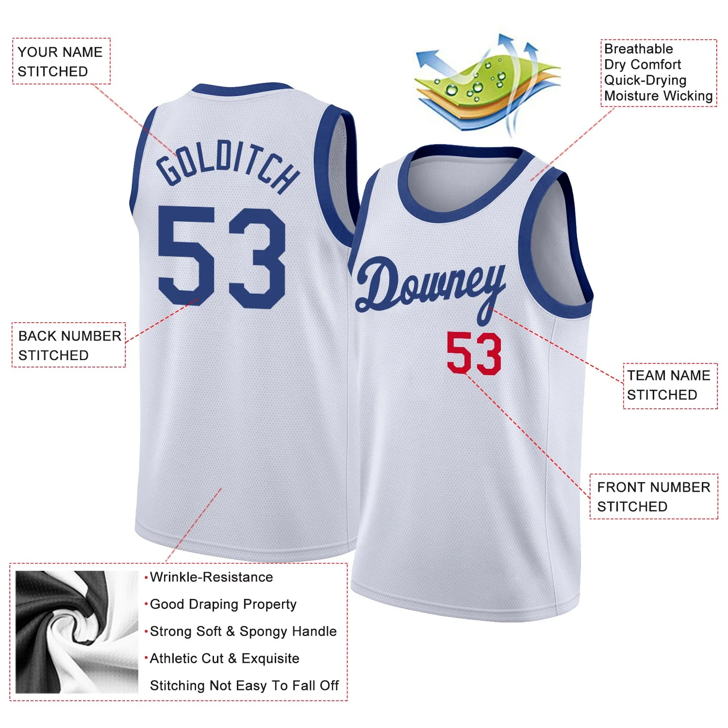 Custom White Royal-Red Classic Tops Men/Boy Basketball Jersey - Image 2